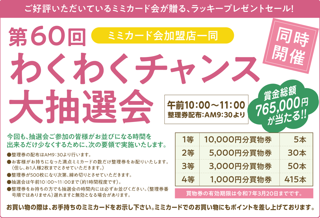 第60回 ミミカード会加盟店一同 わくわくチャンス第抽選会